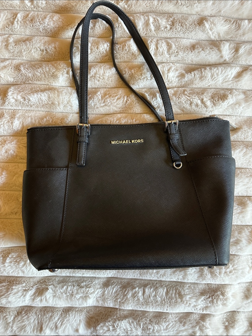 Michael Kors Black Saffiano Tote with Gold Logo